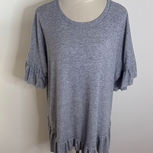 Easel Heather Gray Ruffle Sleeve Tee